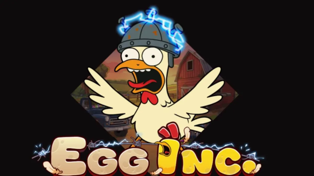Tampilan visual slot Egg Inc. dengan tema peternakan kartun yang penuh warna.