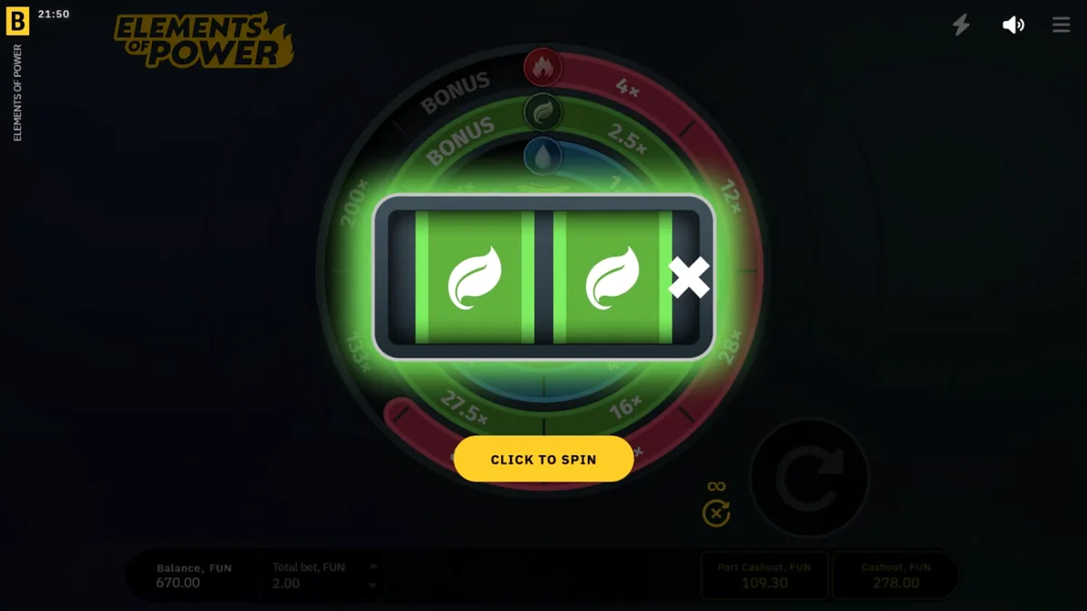 Tampilan visual slot Elements of Power dengan elemen alam yang bersinar