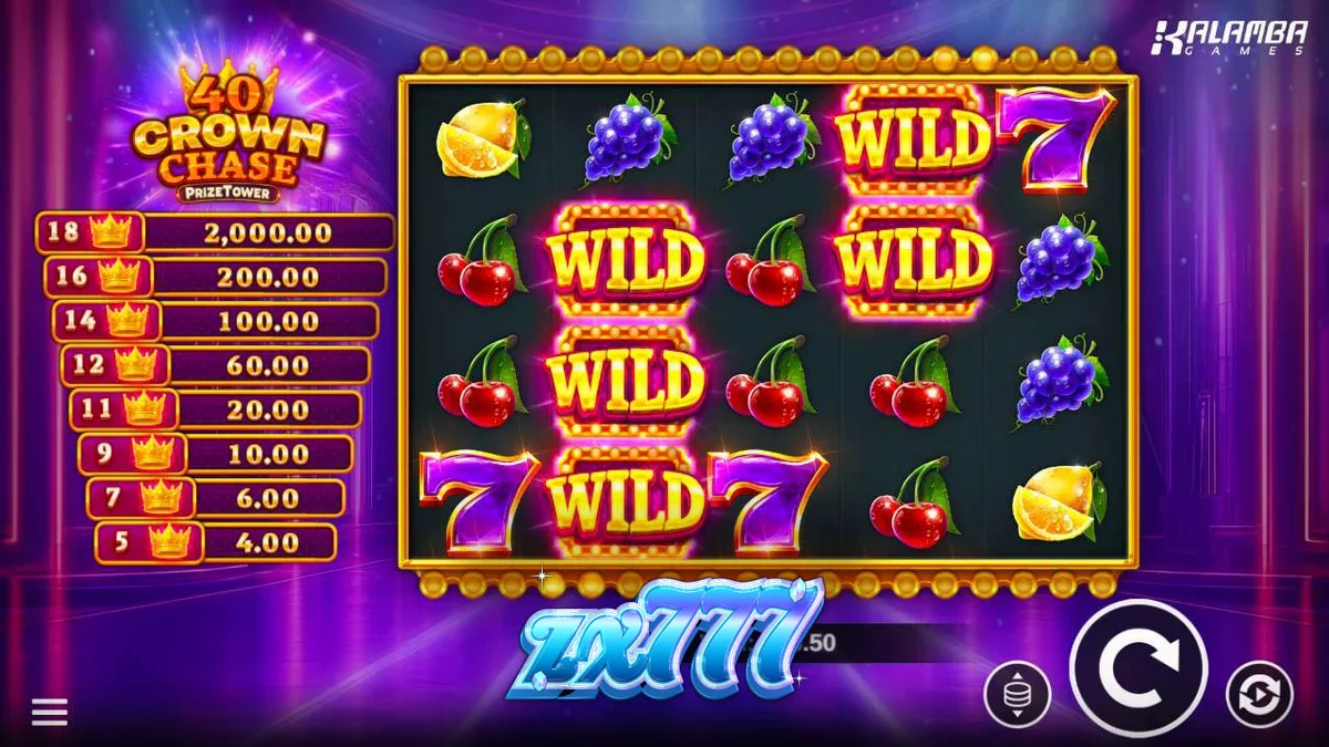 Tampilan visual slot 40 Crown Chase PrizeTower dengan tema mahkota kerajaan yang elegan